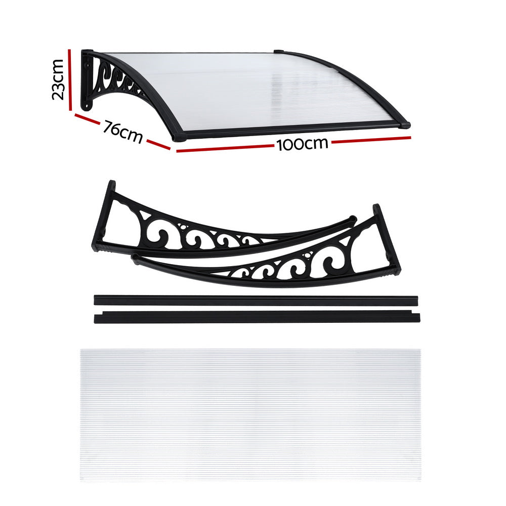 Instahut Window Door Awning 0.8mx1m Transparent AWN-08X1-CLR