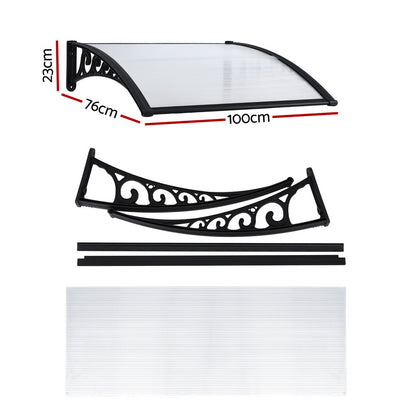 Instahut Window Door Awning 0.8mx1m Transparent AWN-08X1-CLR