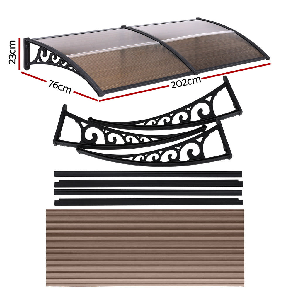 Instahut Window Door Awning 0.8mx2m Brown AWN-08X2-BR