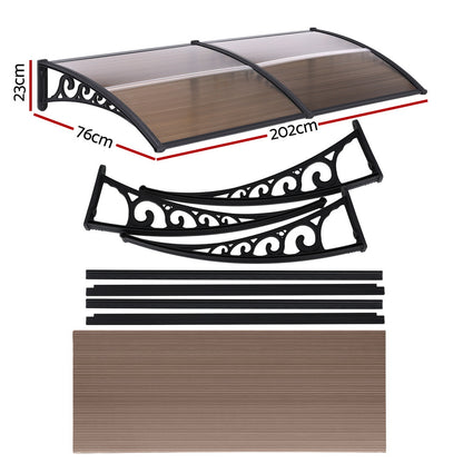 Instahut Window Door Awning 0.8mx2m Brown AWN-08X2-BR