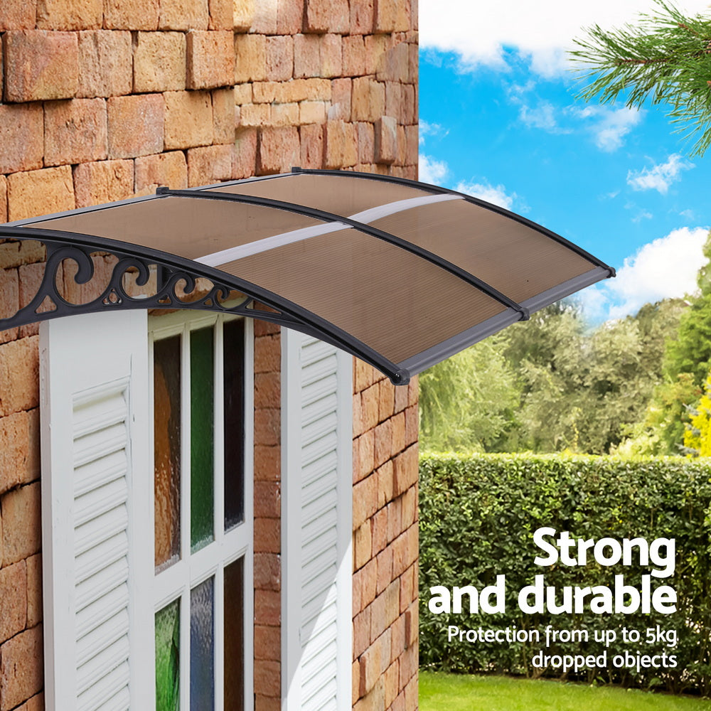 Instahut Window Door Awning 0.8mx2m Brown AWN-08X2-BR