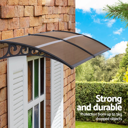 Instahut Window Door Awning 0.8mx2m Brown AWN-08X2-BR