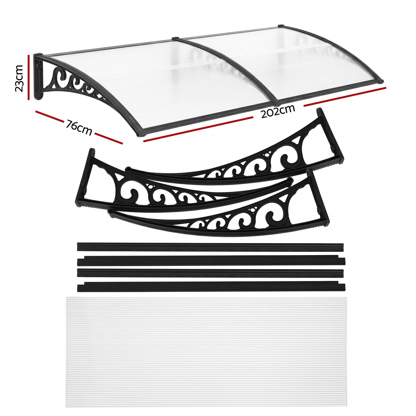 Instahut Window Door Awning 0.8mx2m Transparent AWN-08X2-CLR
