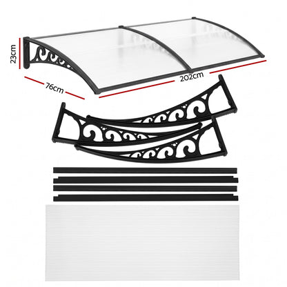 Instahut Window Door Awning 0.8mx2m Transparent AWN-08X2-CLR
