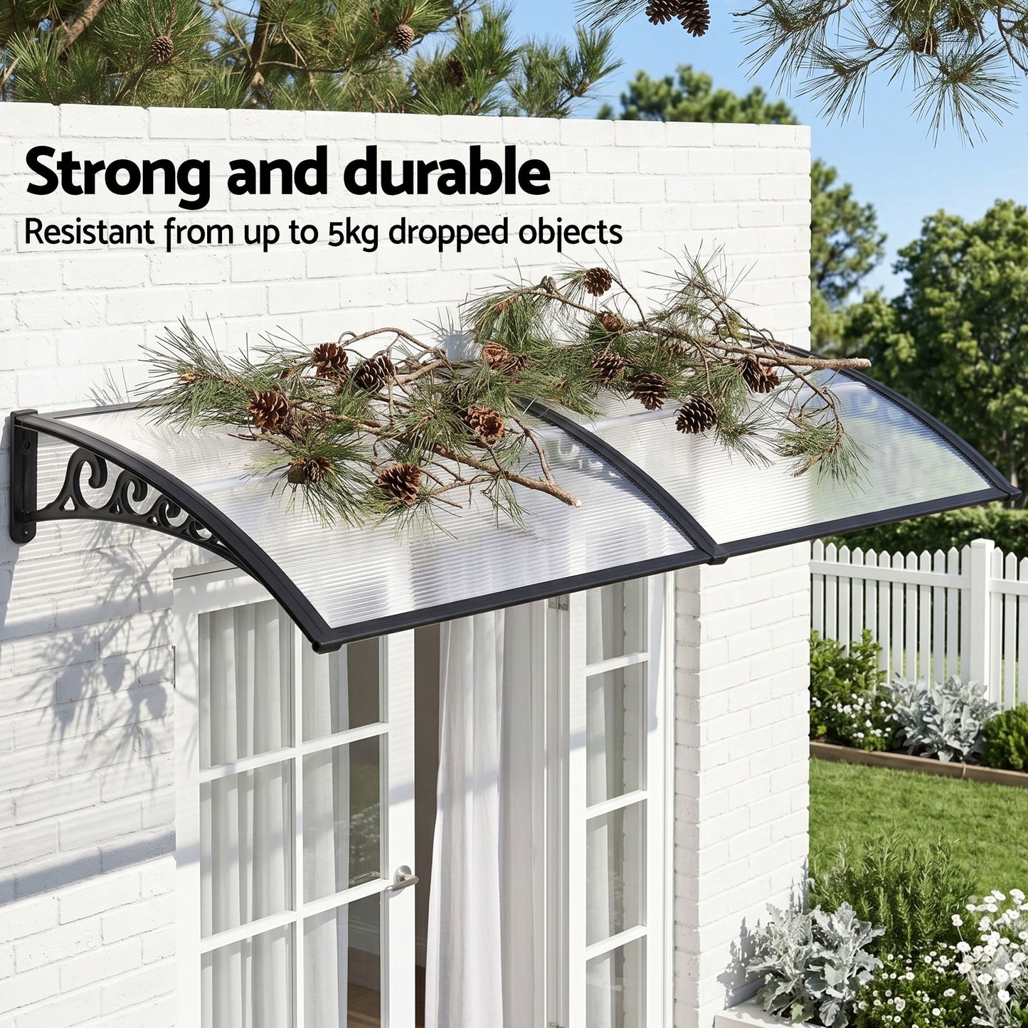 Instahut Window Door Awning 0.8mx2m Transparent AWN-08X2-CLR