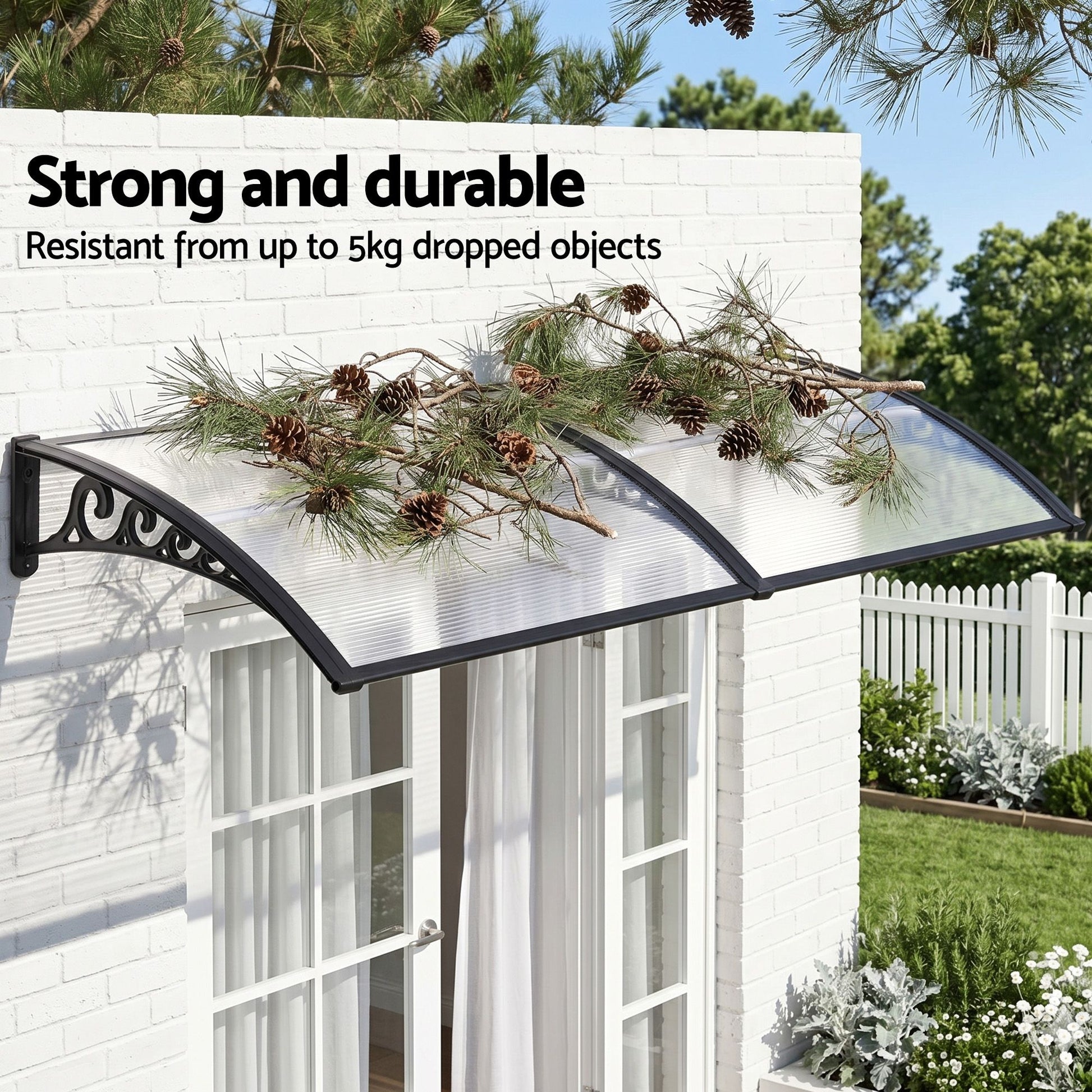 Instahut Window Door Awning 0.8mx2m Transparent AWN-08X2-CLR
