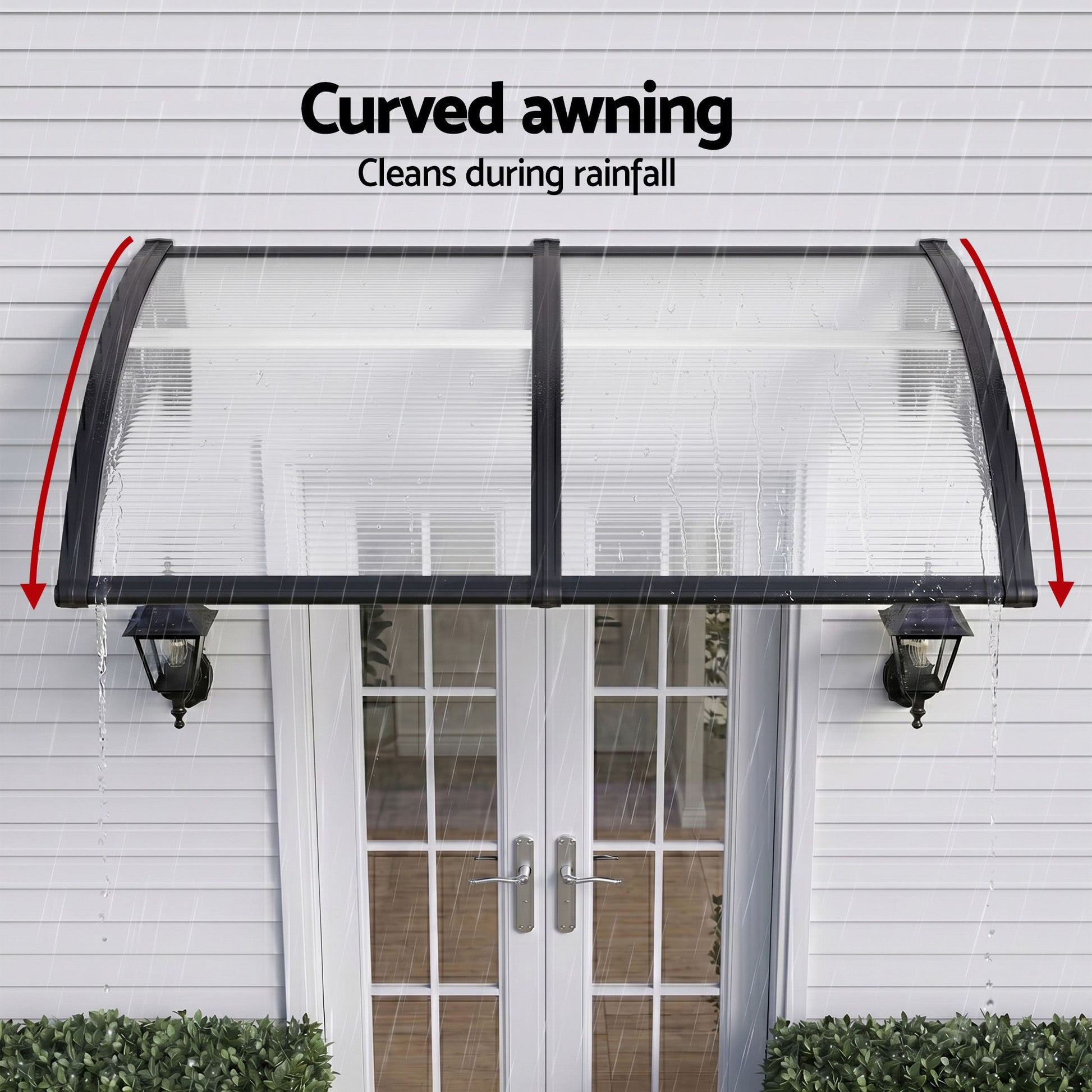 Instahut Window Door Awning 0.8mx2m Transparent AWN-08X2-CLR