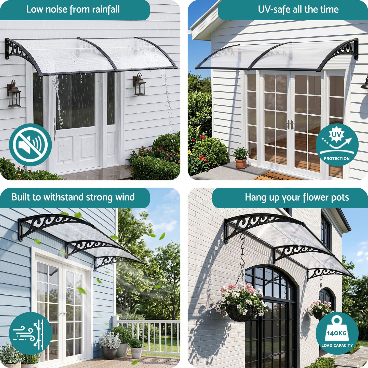 Instahut Window Door Awning 0.8mx2m Transparent AWN-08X2-CLR