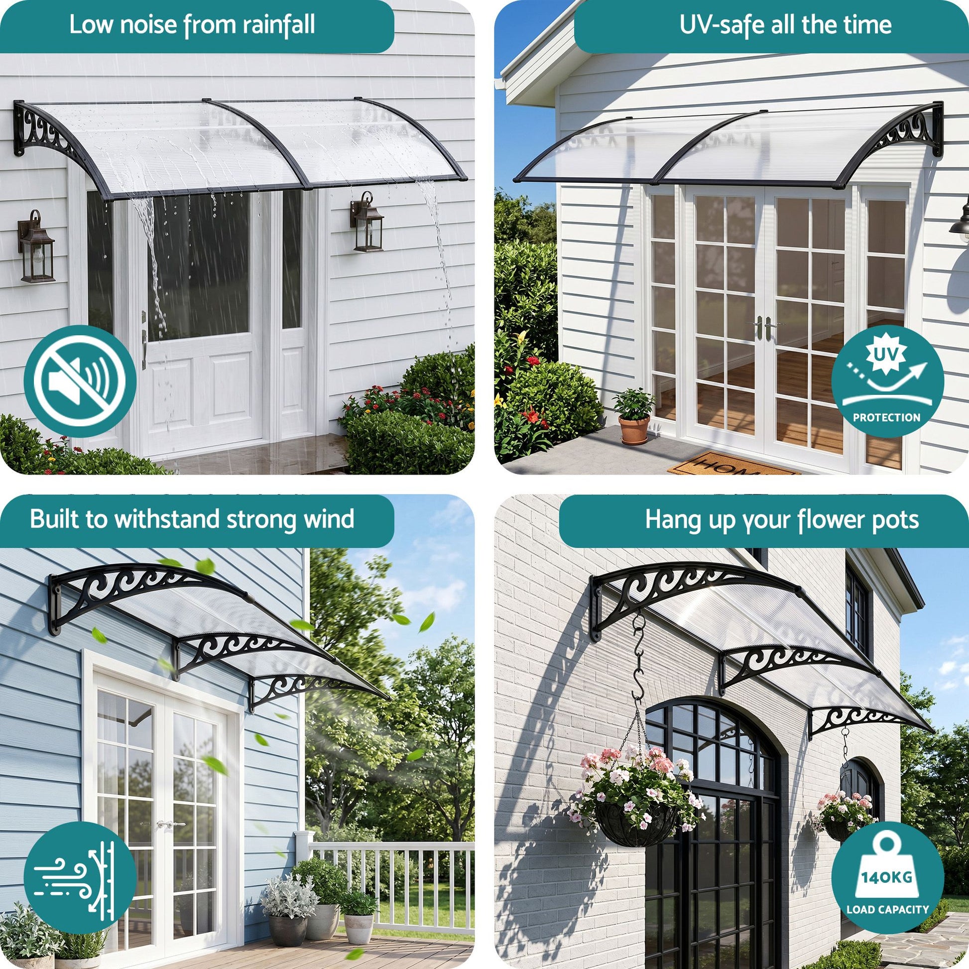 Instahut Window Door Awning 0.8mx2m Transparent AWN-08X2-CLR