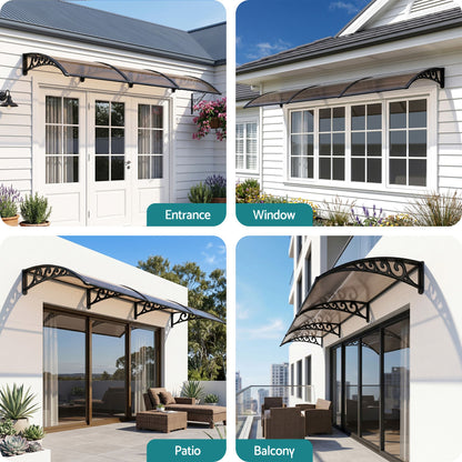 Instahut Window Door Awning 0.8mx3m Brown AWN-08X3-BR