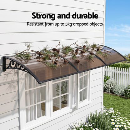 Instahut Window Door Awning 0.8mx3m Brown AWN-08X3-BR