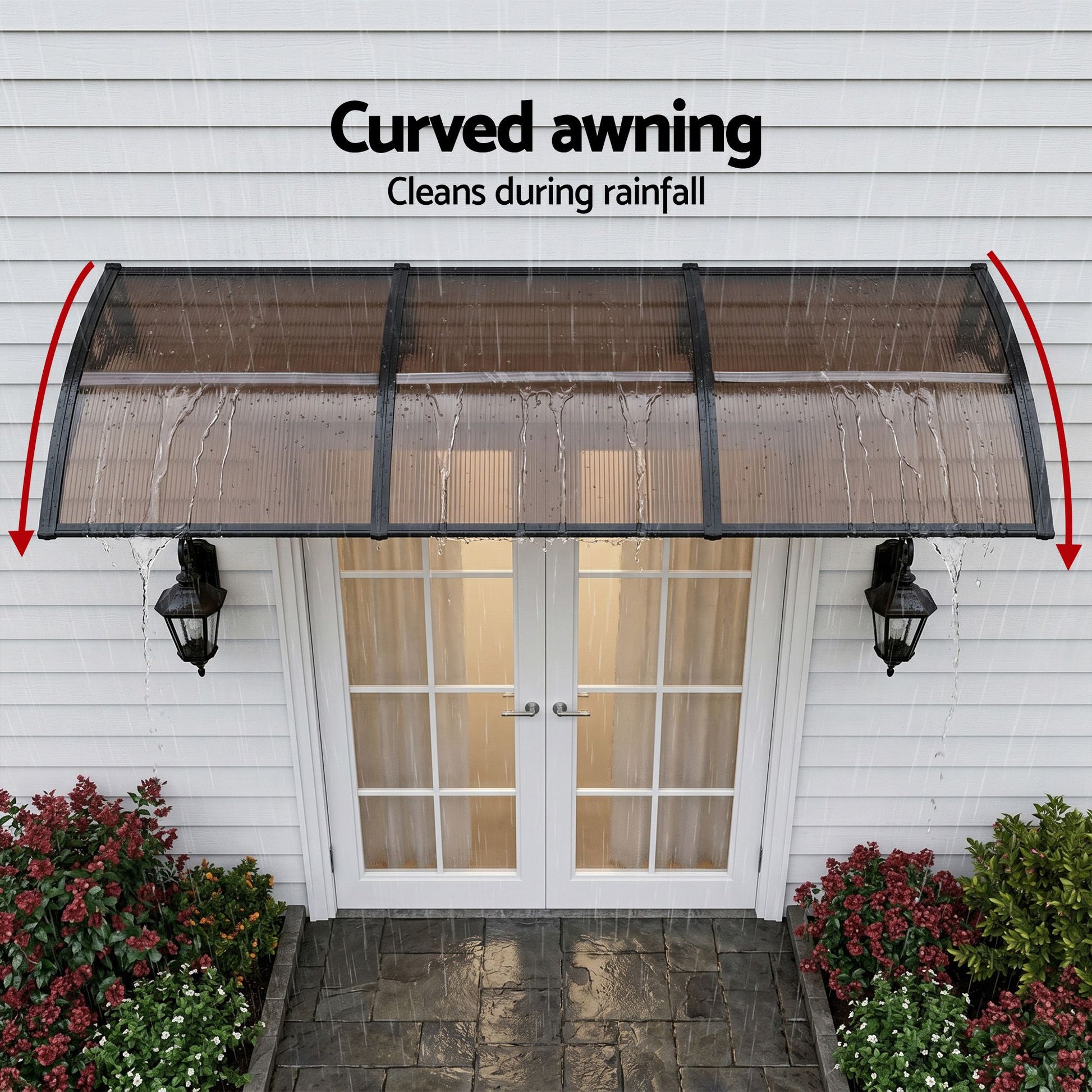 Instahut Window Door Awning 0.8mx3m Brown AWN-08X3-BR