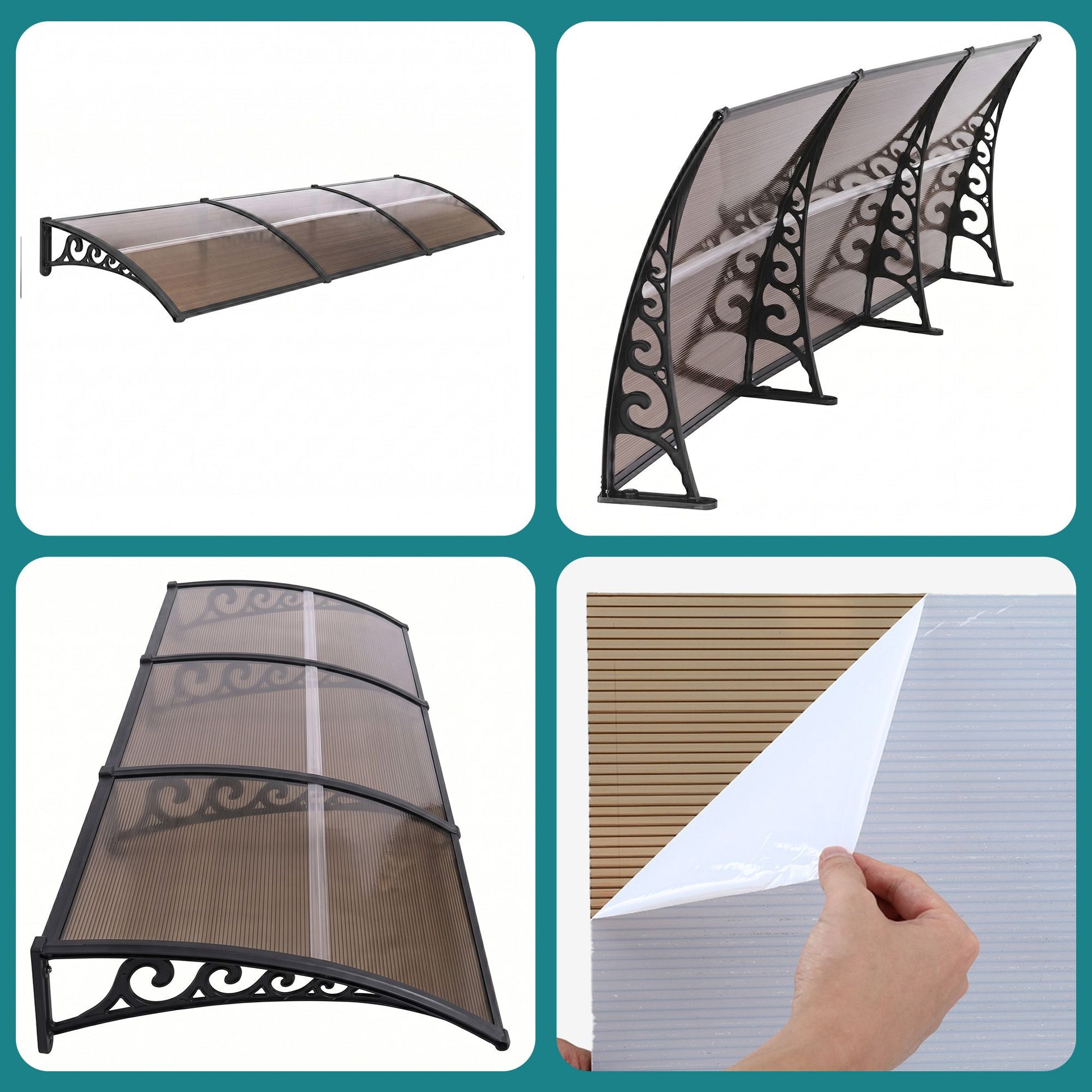 Instahut Window Door Awning 0.8mx3m Brown AWN-08X3-BR