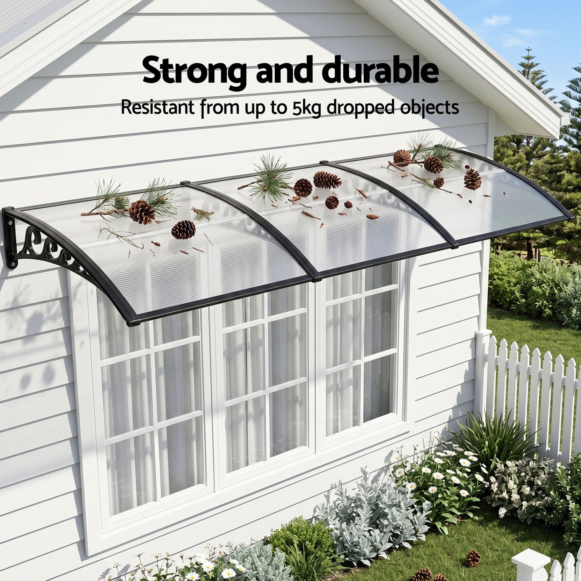 Instahut Window Door Awning 0.8mx3m Transparent AWN-08X3-CLR