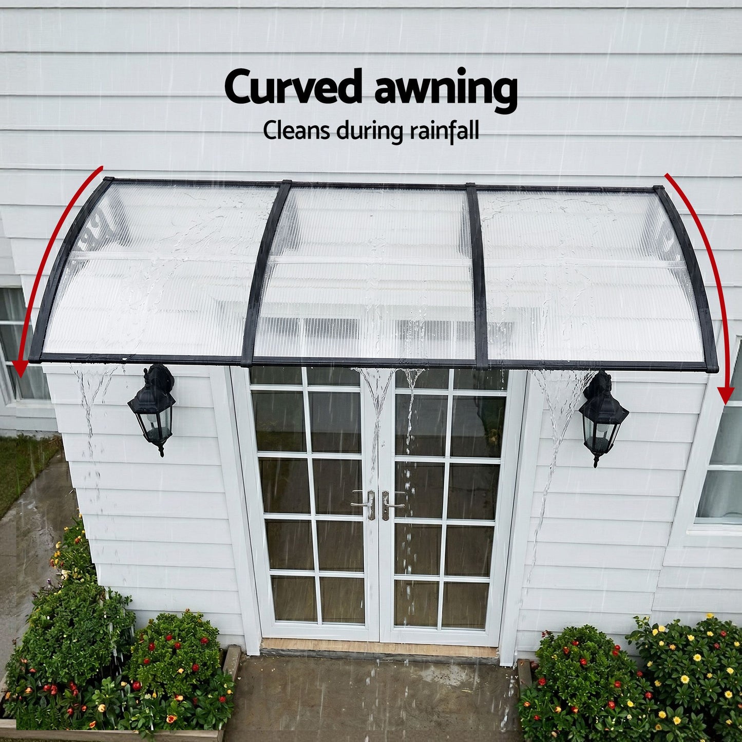 Instahut Window Door Awning 0.8mx3m Transparent AWN-08X3-CLR