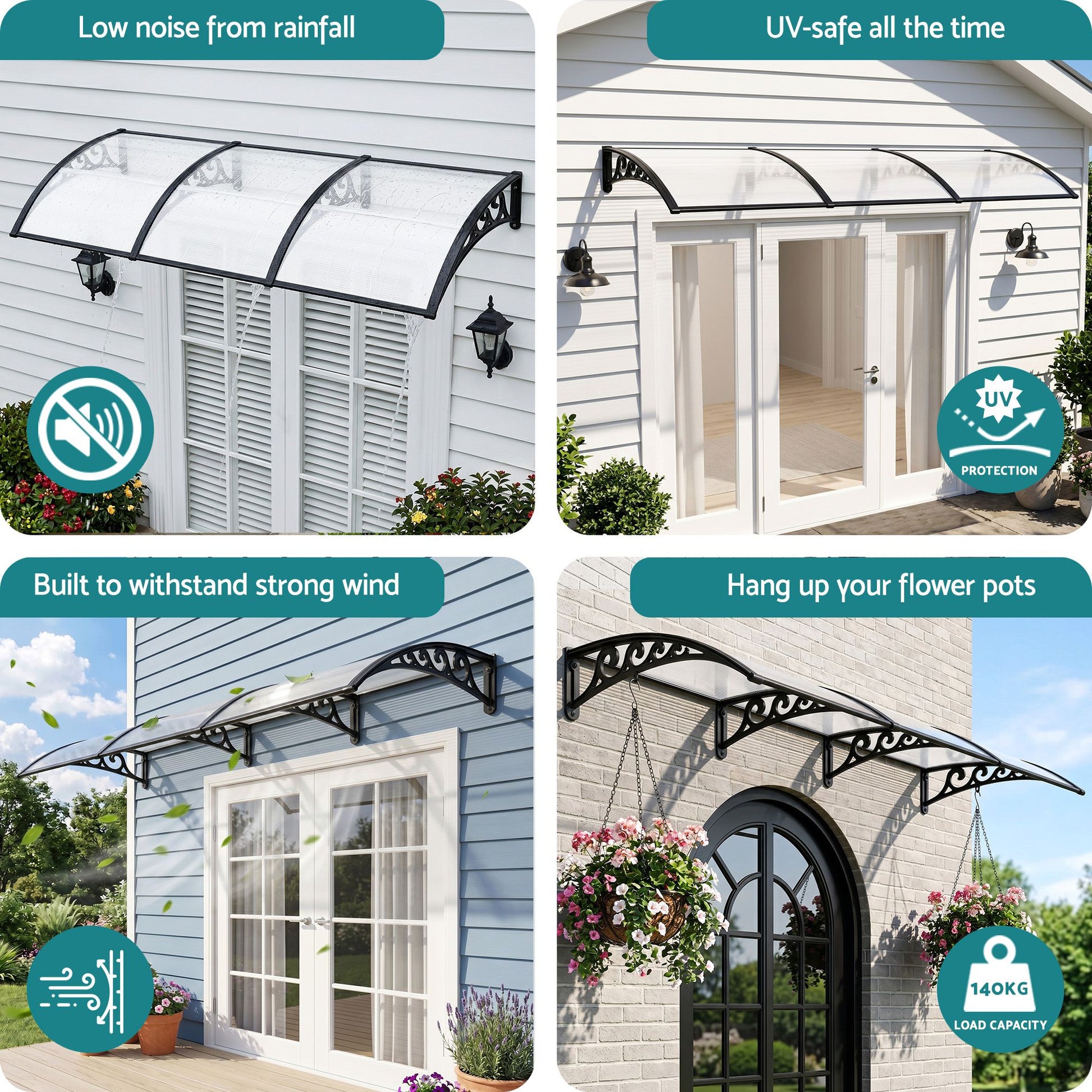 Instahut Window Door Awning 0.8mx3m Transparent AWN-08X3-CLR
