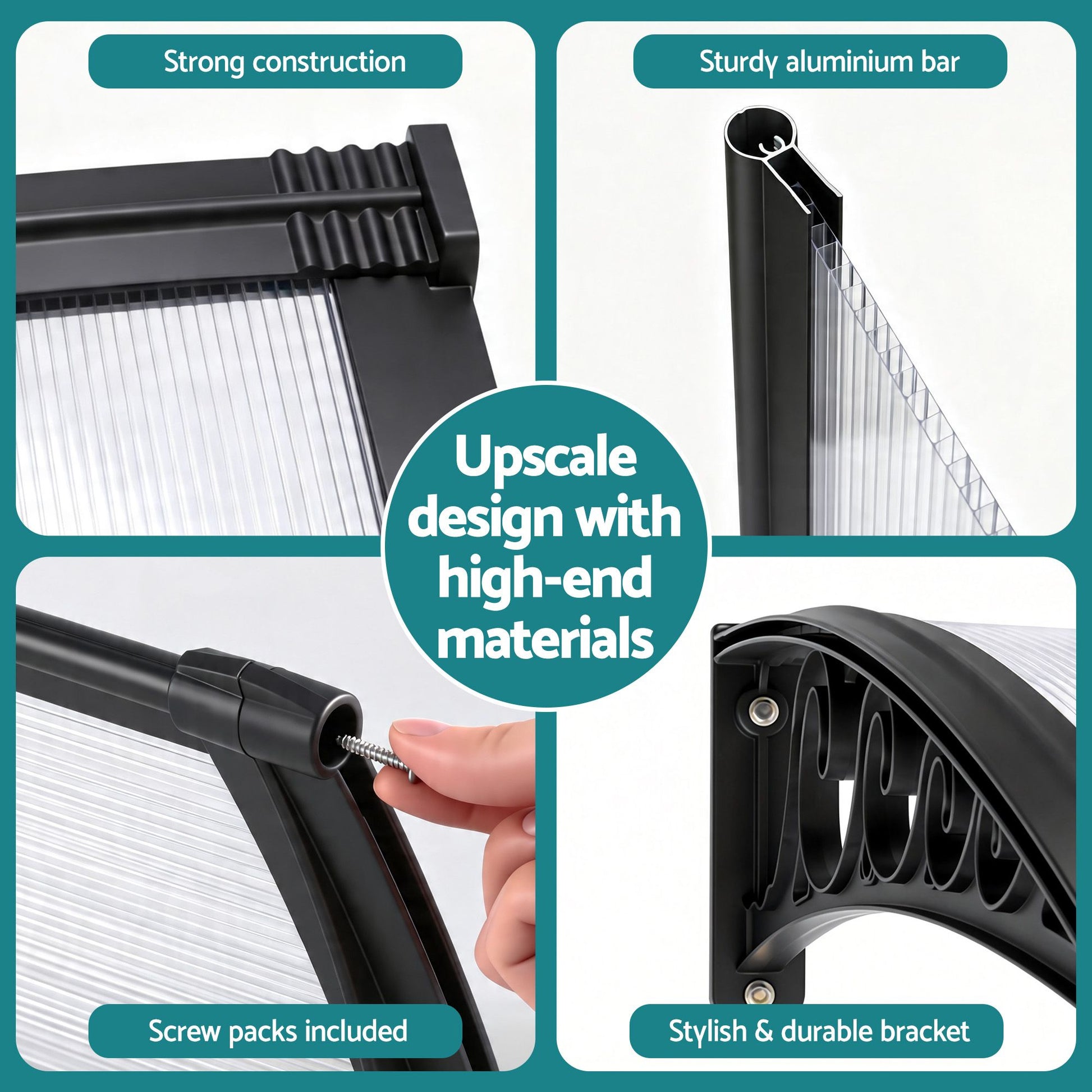 Instahut Window Door Awning 0.8mx3m Transparent AWN-08X3-CLR