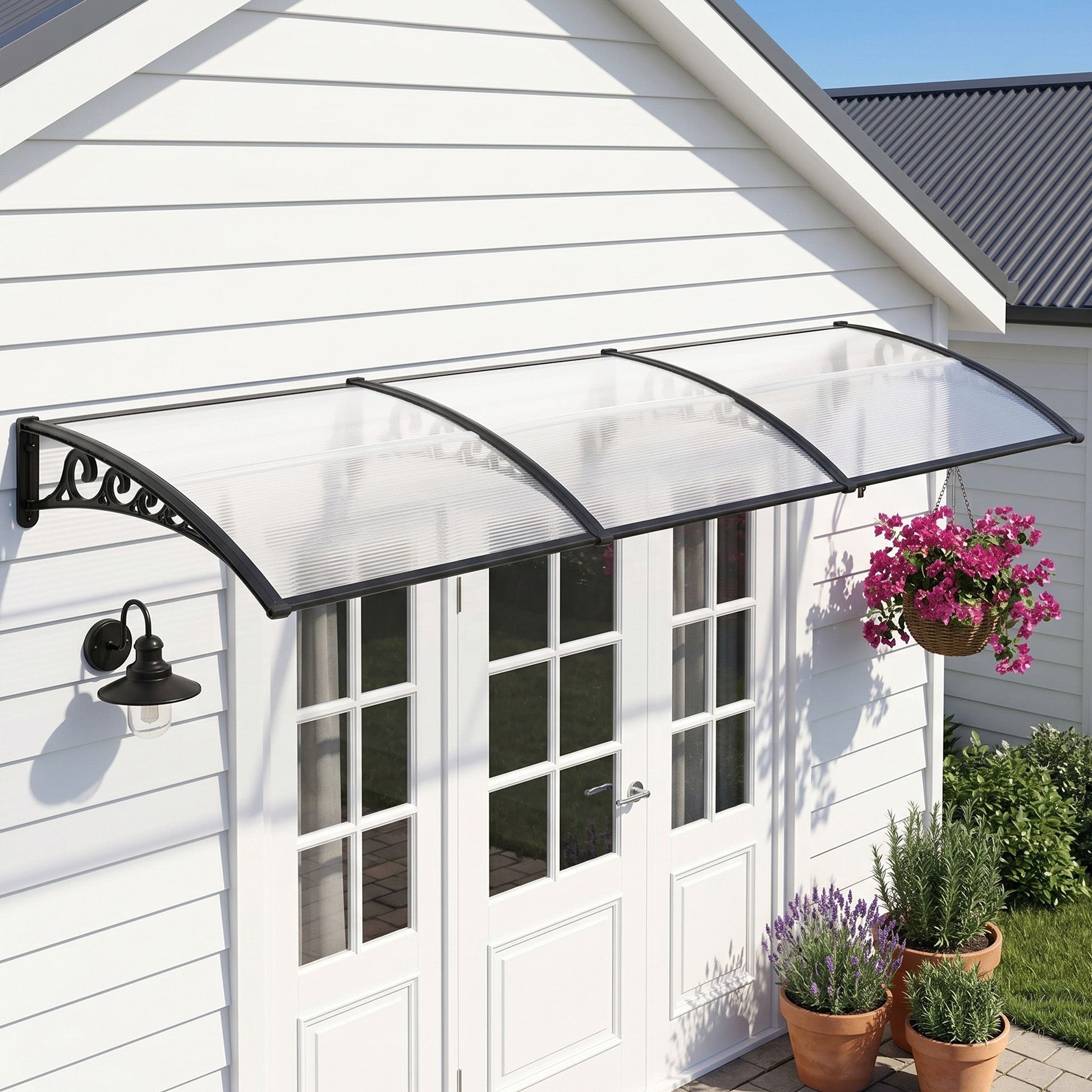 Instahut Window Door Awning 0.8mx3m Transparent AWN-08X3-CLR