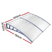 Instahut Window Door Awning Canopy 1.5mx2m Transparent Sheet Grey Plastic Frame AWN-15X2-CLR