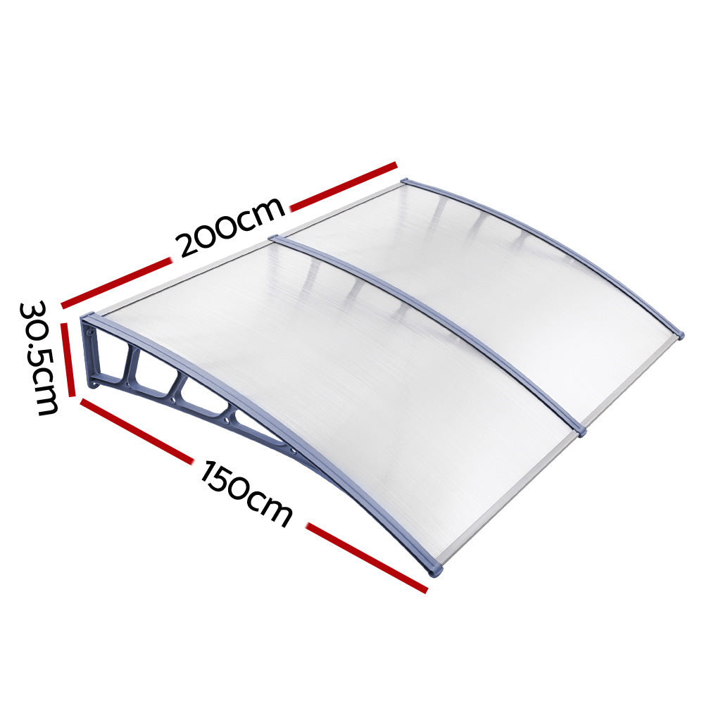 Instahut Window Door Awning Canopy 1.5mx2m Transparent Sheet Grey Plastic Frame AWN-15X2-CLR
