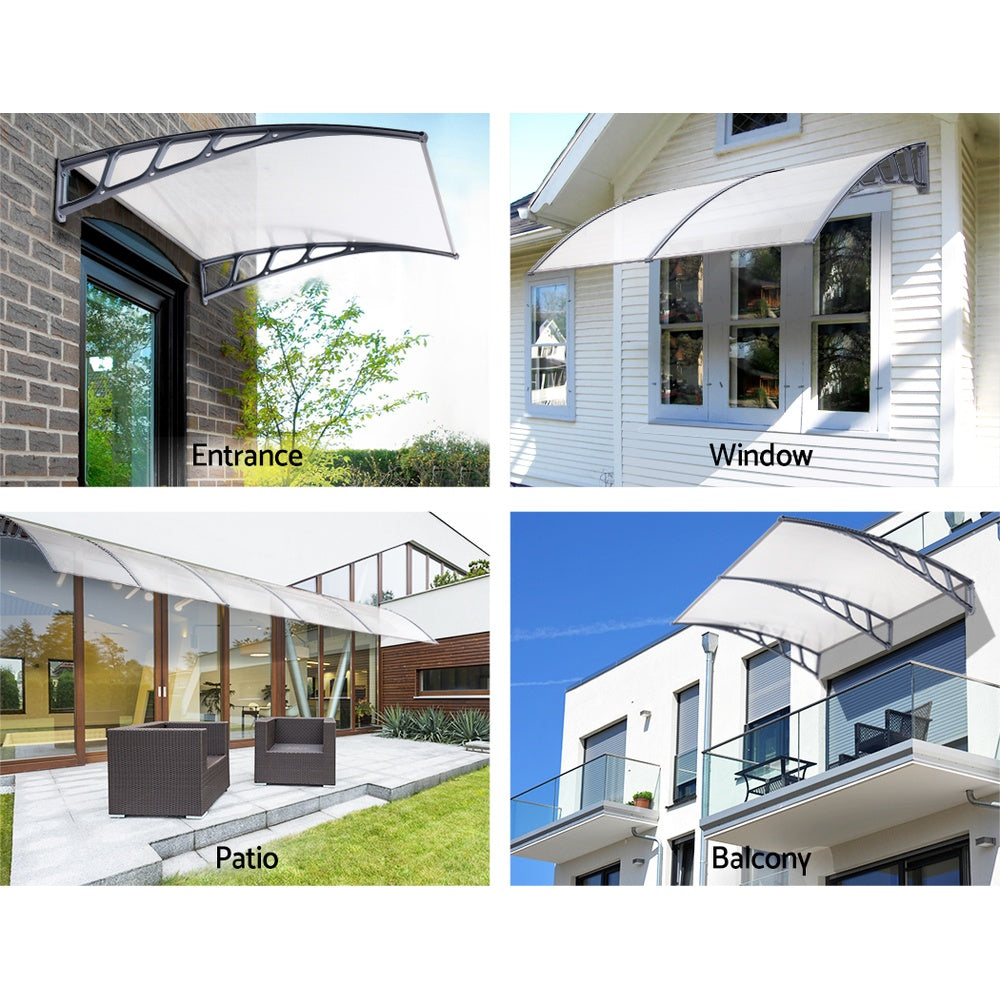 Instahut Window Door Awning Canopy 1.5mx2m Transparent Sheet Grey Plastic Frame AWN-15X2-CLR