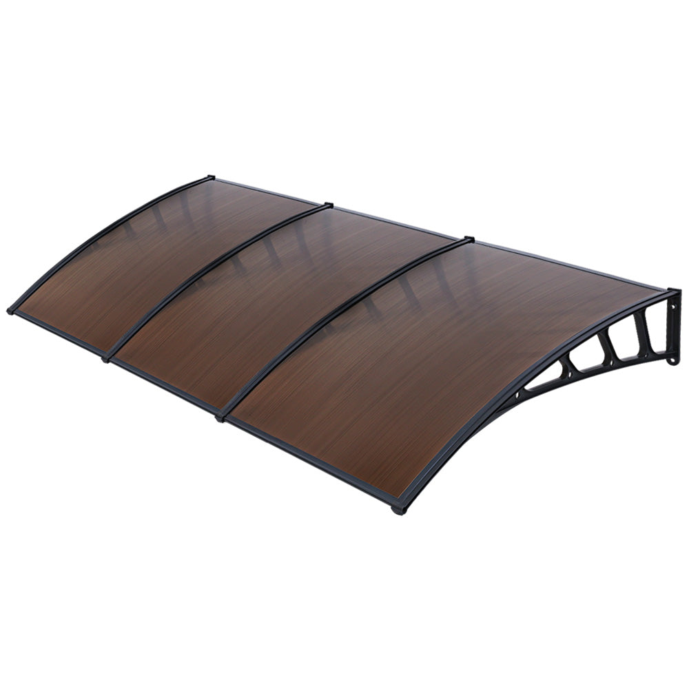 Instahut Window Door Awning Canopy 1.5mx3m Brown Sheet Black Plastic Frame AWN-15X3-BR