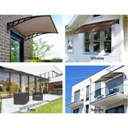 Instahut Window Door Awning Canopy 1.5mx3m Brown Sheet Black Plastic Frame AWN-15X3-BR