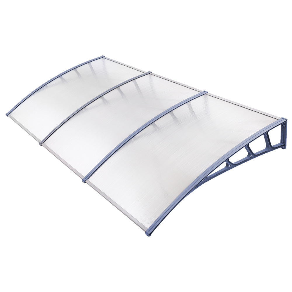 Instahut Window Door Awning Canopy 1.5mx3m Transparent Sheet Grey Plastic Frame AWN-15X3-CLR