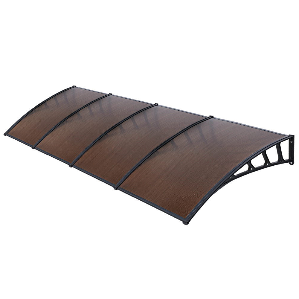 Instahut Window Door Awning Canopy 1.5mx4m Brown Sheet Black Plastic Frame AWN-15X4-BR