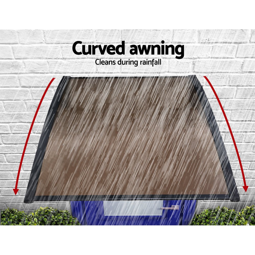 Instahut Window Door Awning Canopy 1.5mx4m Brown Sheet Black Plastic Frame AWN-15X4-BR
