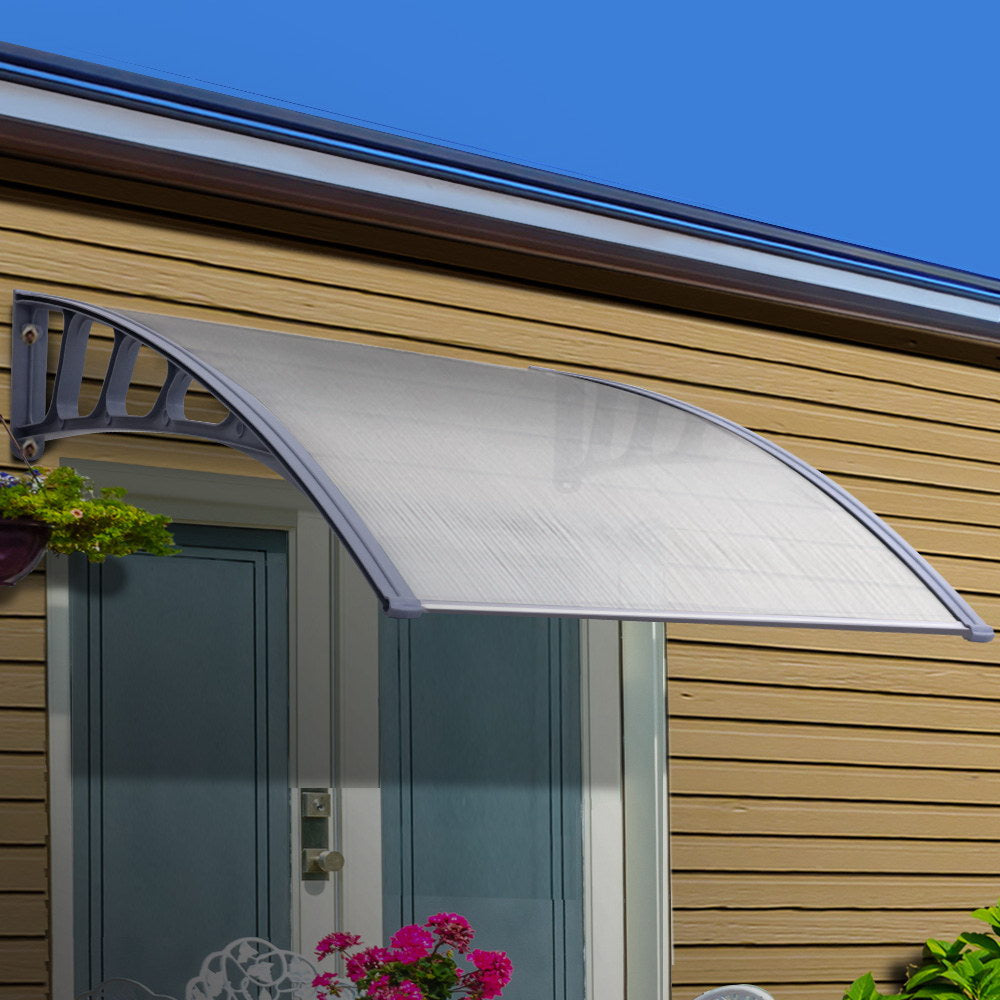 Instahut Window Door Awning Canopy 1.5mx4m Transparent Sheet Grey Plastic Frame AWN-15X4-CLR