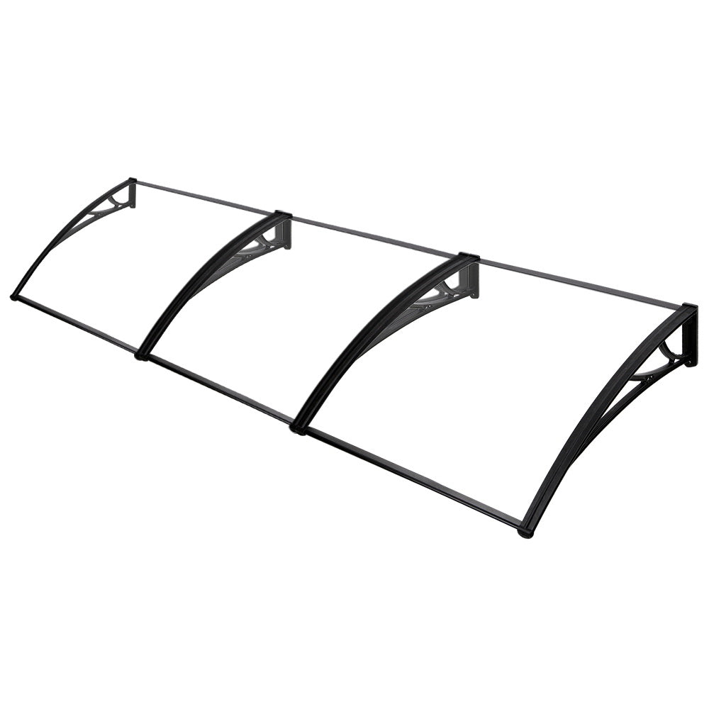 Instahut Window Door Awning Canopy 1mx3m Transparent Solid Sheet Plastic Frame AWN-1X3-SLD-CLR