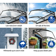 Instahut Window Door Awning Canopy 1mx3m Transparent Solid Sheet Plastic Frame AWN-1X3-SLD-CLR