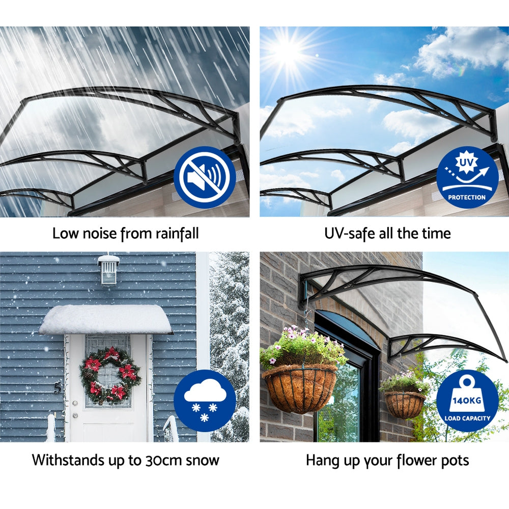 Instahut Window Door Awning Canopy 1mx3m Transparent Solid Sheet Plastic Frame AWN-1X3-SLD-CLR