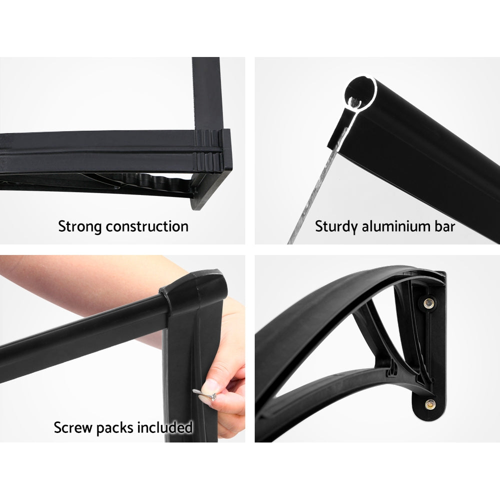 Instahut Window Door Awning Canopy 1mx3m Transparent Solid Sheet Plastic Frame AWN-1X3-SLD-CLR