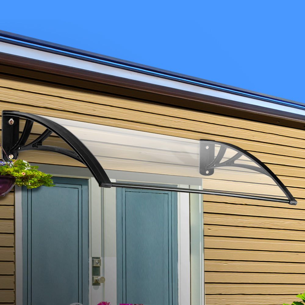 Instahut Window Door Awning Canopy 1mx3m Transparent Solid Sheet Plastic Frame AWN-1X3-SLD-CLR