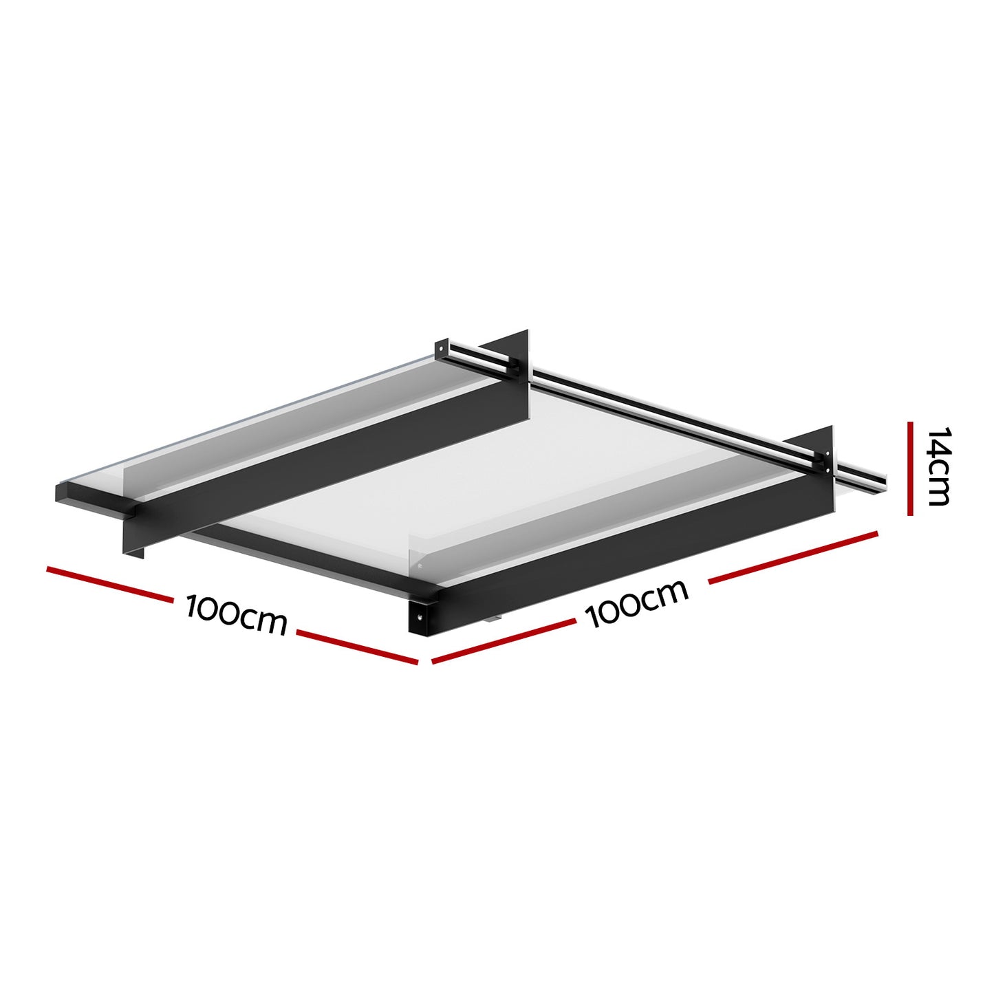 Instahut Window Door Awning Canopy 1mx1m Flat Transparent Sheet Metal Frame AWN-B-1X1-FLAT-SLD-CLR