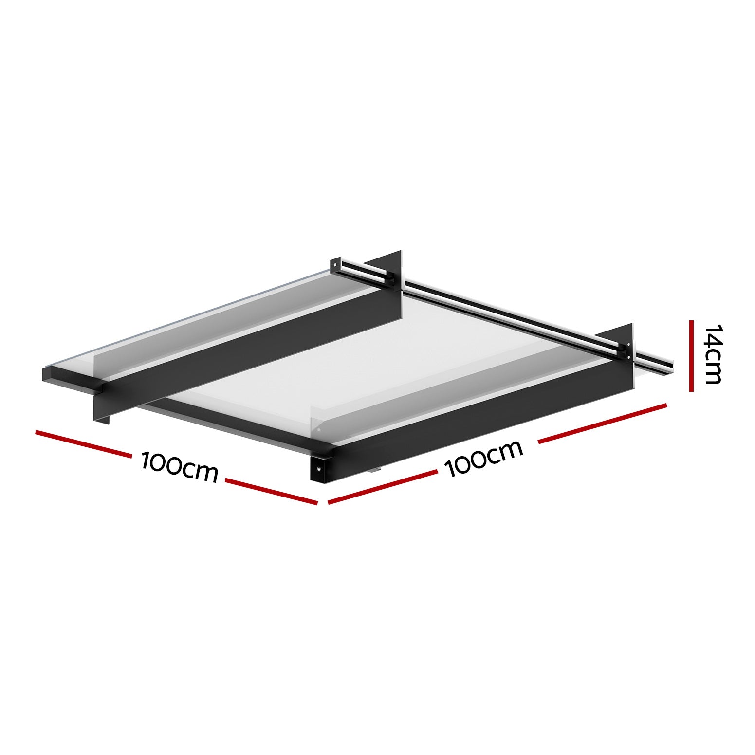 Instahut Window Door Awning Canopy 1mx1m Flat Transparent Sheet Metal Frame AWN-B-1X1-FLAT-SLD-CLR