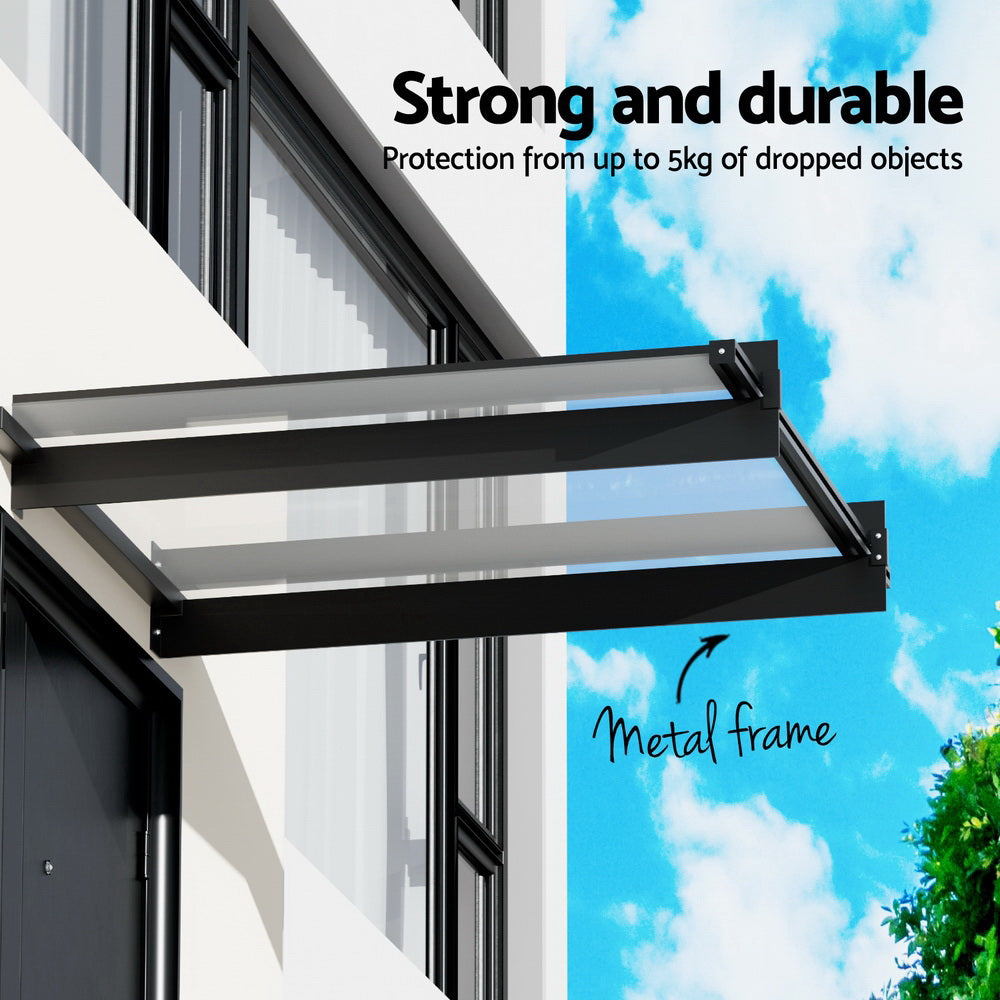 Instahut Window Door Awning Canopy 1mx1m Flat Transparent Sheet Metal Frame AWN-B-1X1-FLAT-SLD-CLR