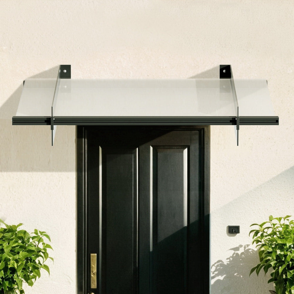Instahut Window Door Awning Canopy 1mx1m Flat Transparent Sheet Metal Frame AWN-B-1X1-FLAT-SLD-CLR