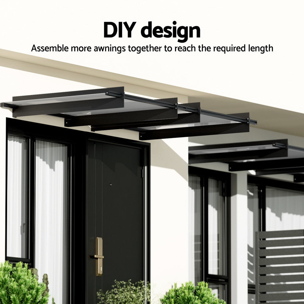 Instahut Window Door Awning Canopy 1mx1m Flat Transparent Sheet Metal Frame AWN-B-1X1-FLAT-SLD-CLR
