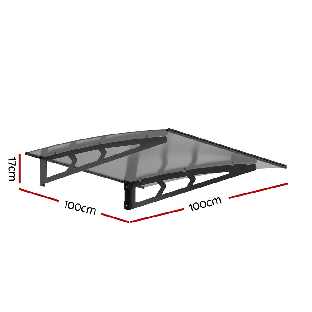 Instahut Window Door Awning Canopy 1mx1m Grey Solid Sheet Metal Frame AWN-B-1X1-SLD-METAL-GR