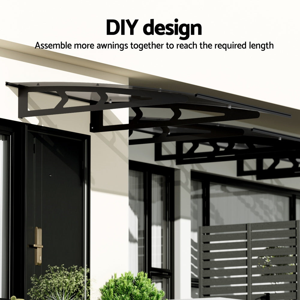 Instahut Window Door Awning Canopy 1mx1m Grey Solid Sheet Metal Frame AWN-B-1X1-SLD-METAL-GR