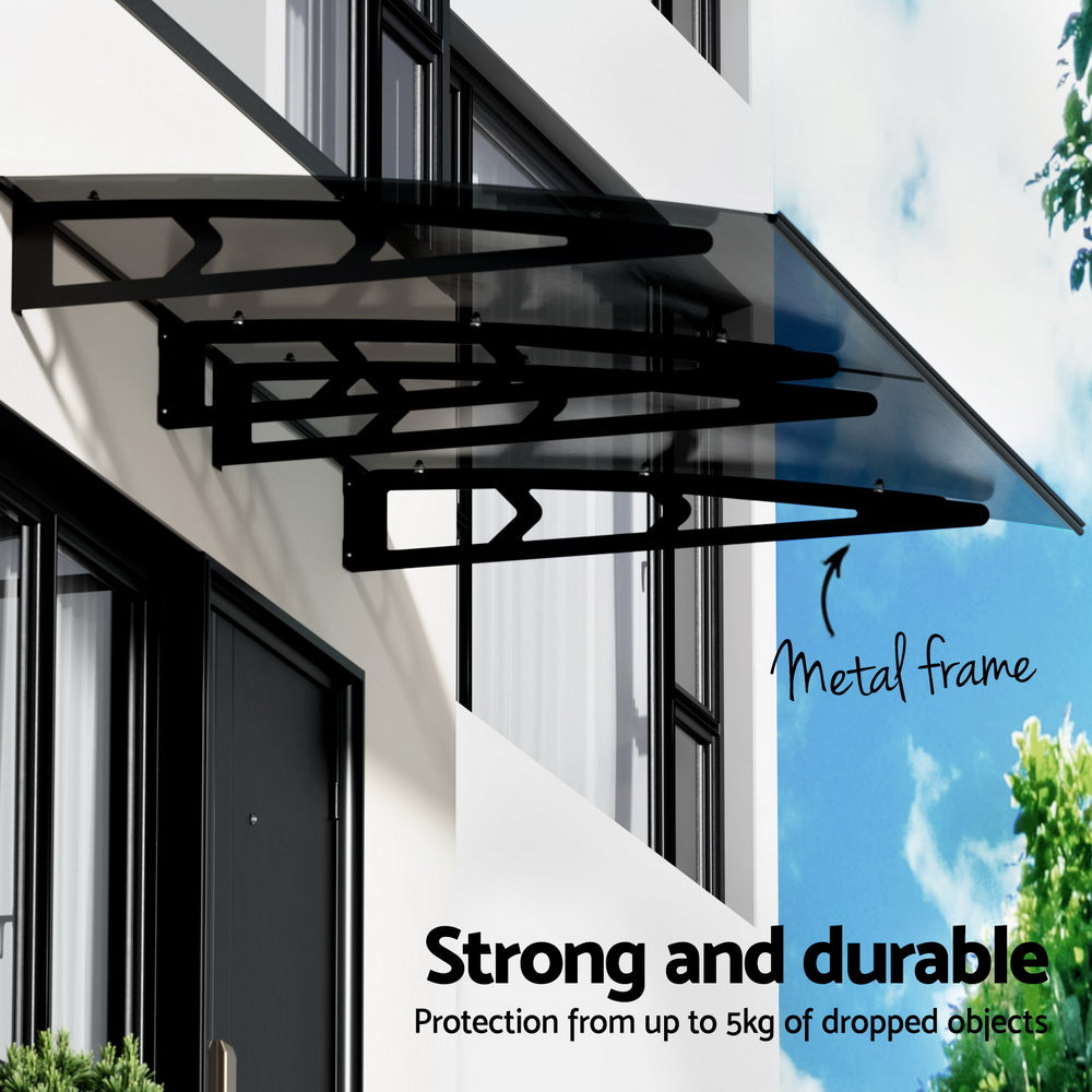 Instahut Window Door Awning Canopy 1mx2m Grey Solid Sheet Metal Frame AWN-B-1X2-SLD-METAL-GR