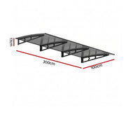 Instahut Window Door Awning Canopy 1m x 3m Grey Solid Sheet Metal Frame AWN-B-1X3-SLD-METAL-GR