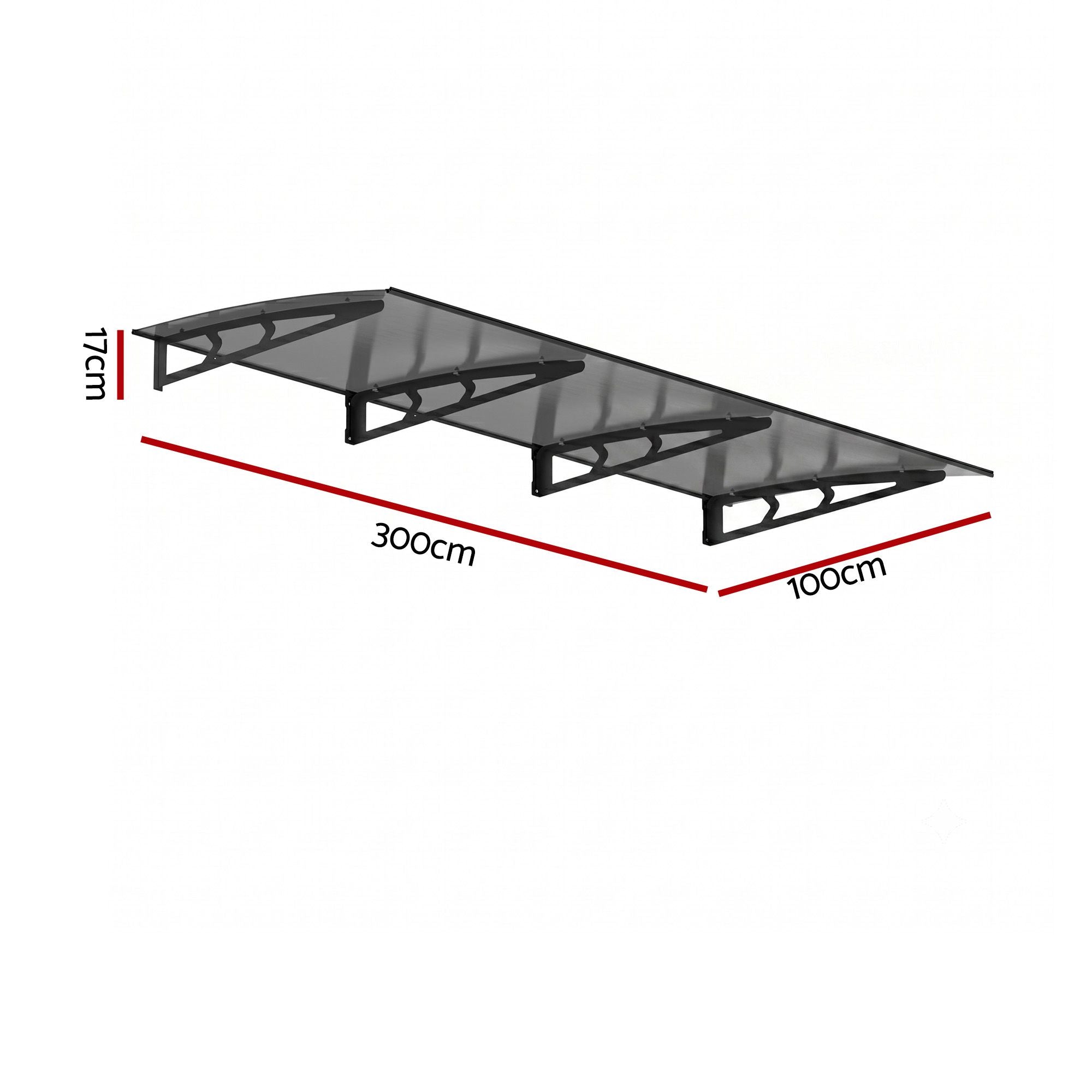 Instahut Window Door Awning Canopy 1m x 3m Grey Solid Sheet Metal Frame AWN-B-1X3-SLD-METAL-GR
