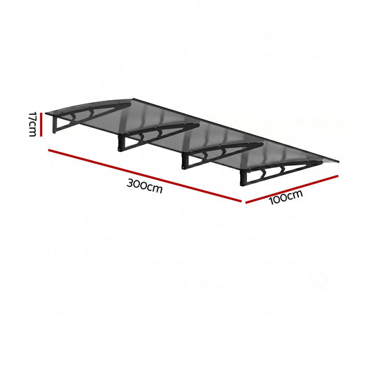 Instahut Window Door Awning Canopy 1m x 3m Grey Solid Sheet Metal Frame AWN-B-1X3-SLD-METAL-GR
