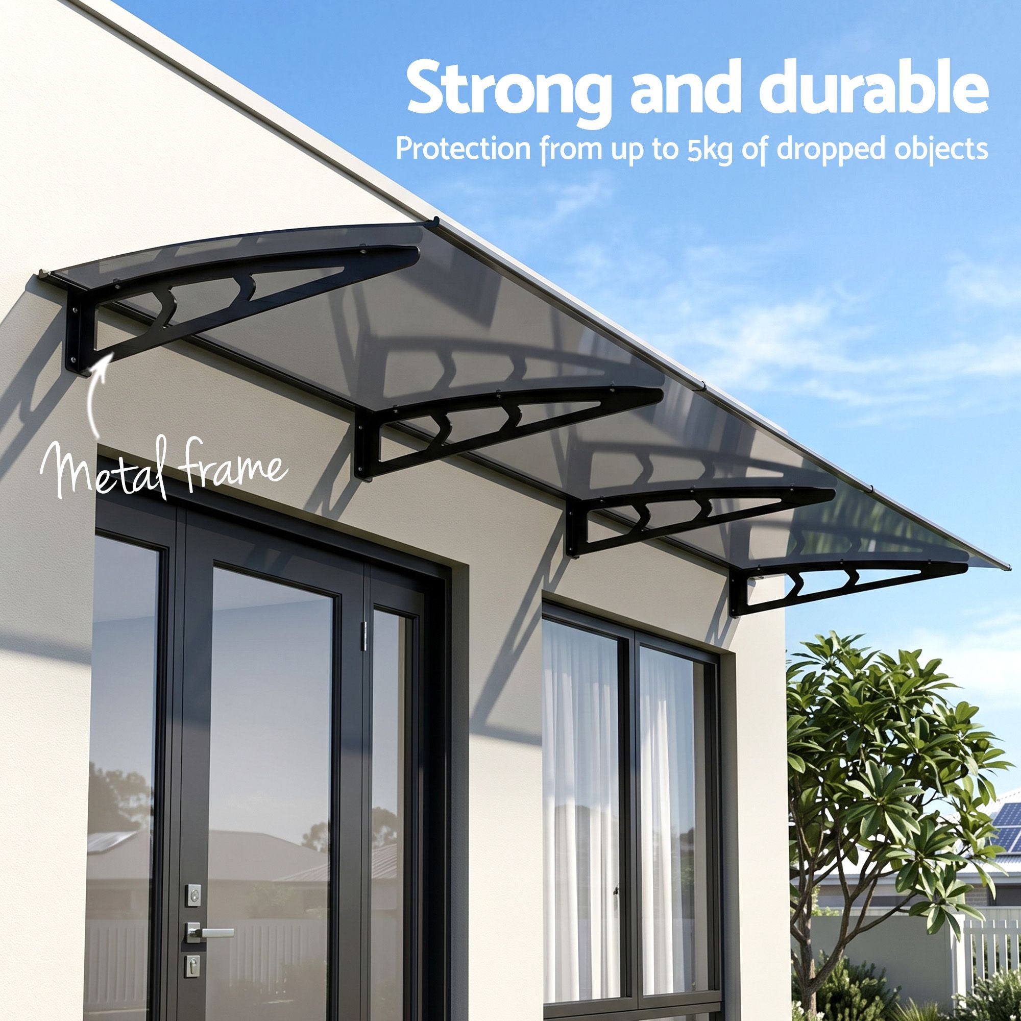 Instahut Window Door Awning Canopy 1m x 3m Grey Solid Sheet Metal Frame AWN-B-1X3-SLD-METAL-GR