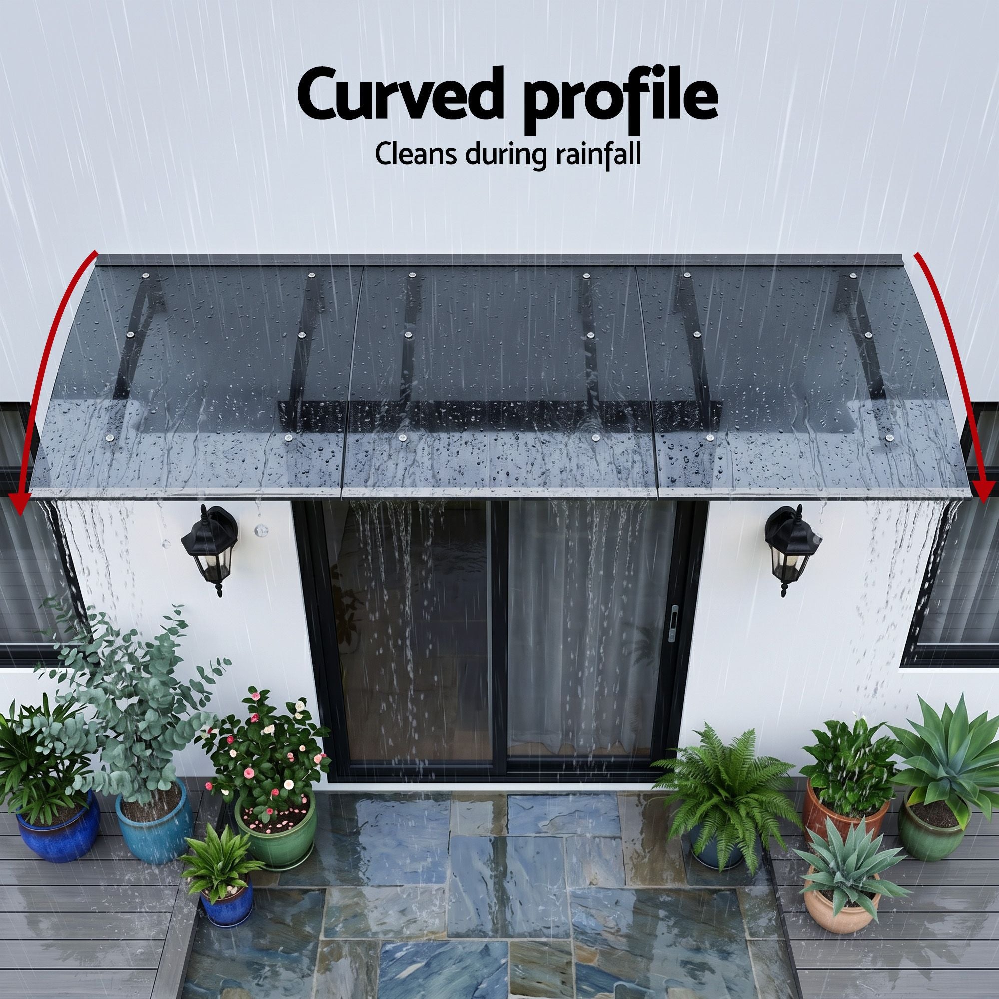 Instahut Window Door Awning Canopy 1m x 3m Grey Solid Sheet Metal Frame AWN-B-1X3-SLD-METAL-GR