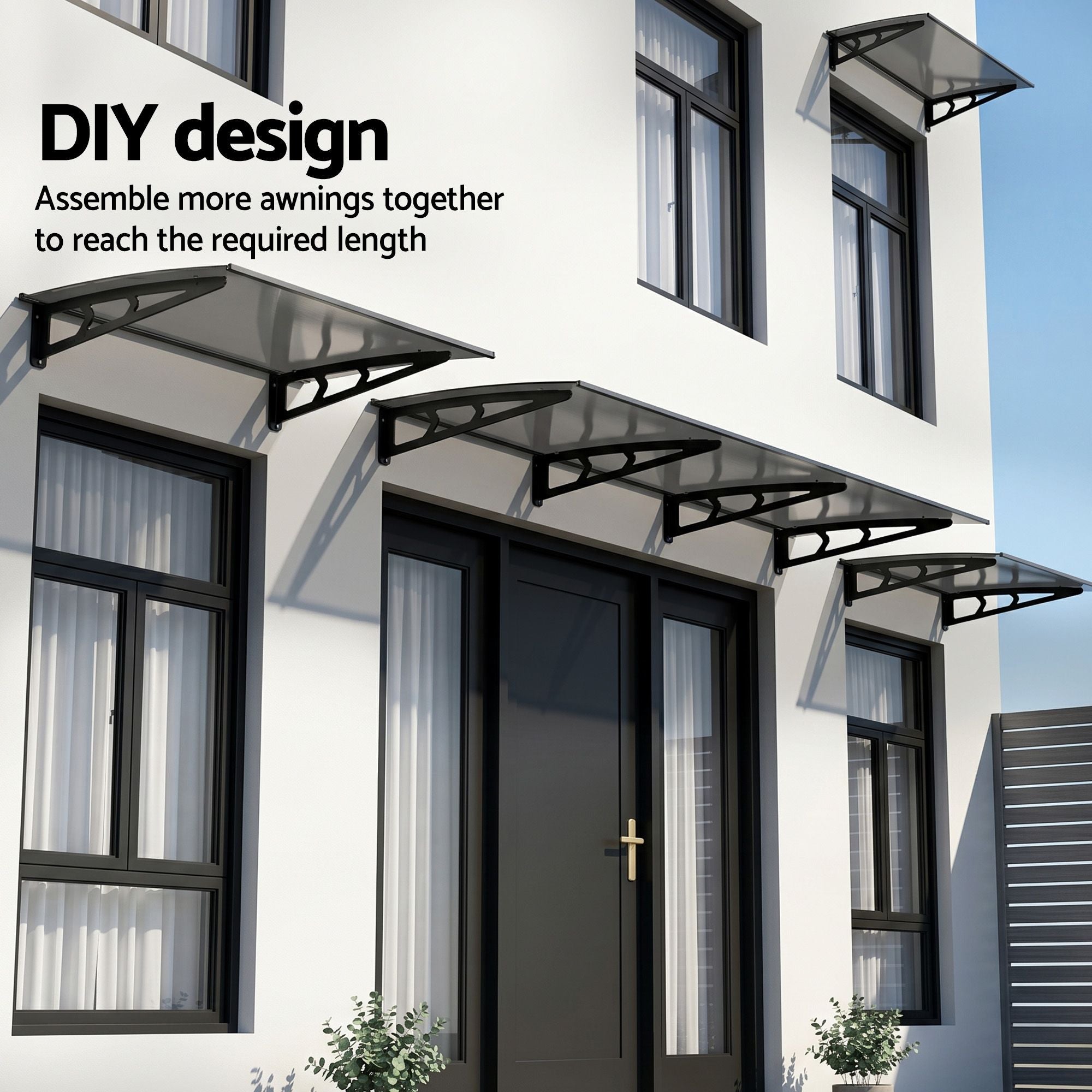 Instahut Window Door Awning Canopy 1m x 3m Grey Solid Sheet Metal Frame AWN-B-1X3-SLD-METAL-GR
